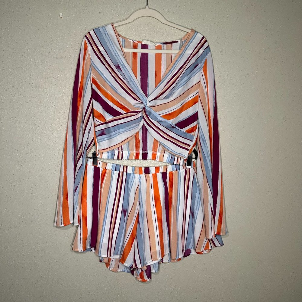Peach Love California Colorful Striped 2 Piece Set - Long-sleeved + Flowy Short